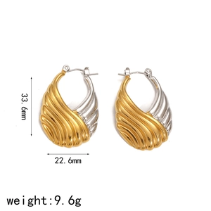 PVD gold plated stainless steel irregular earrings with dimensions 33.6mm by 22.6mm