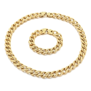 Vintage golden stainless steel twist chain necklace and bracelet set for men
