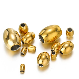 Polished 18k gold plated stainless steel oval beads for DIY jewelry making