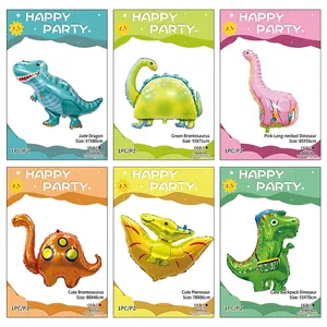 Set of 6 colorful dinosaur foil balloons including T-Rex and Triceratops for birthday parties