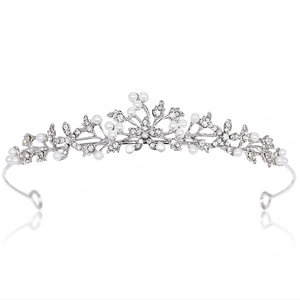 Elegant Rhinestone Artificial Pearl Crown Tiara Alloy Floral Vine Bridal Wedding Birthday Party Headband For Women And Girls