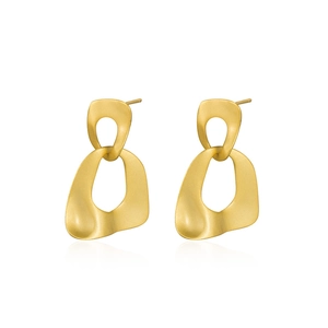 Minimalist S925 sterling silver geometric layered hoop earrings with matte gold finish