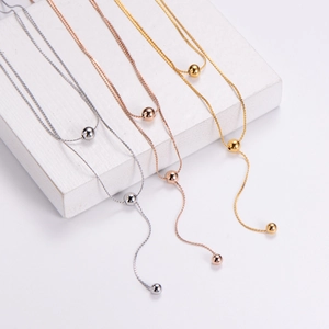 Elegant double-layer titanium steel necklace with bead pendants in gold, rose gold and silver