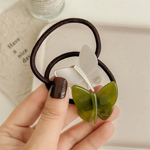 Fairy style jelly texture acetate butterfly hair tie with white and green charms
