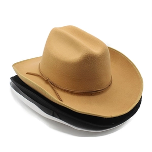 Classic wide brim felt cowboy hats shown in khaki, black, and white stacked colors
