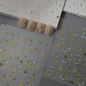 Autocollants Ongles Noël 5D Relief Étoile Couronne Or Vert Blanc Manucure Festive Décoration DIY Femmes Enfants