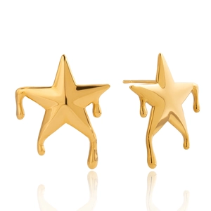 Minimalistische goldene Sternohrringe aus poliertem Edelstahl mit Flüssigschmelz-Effekt