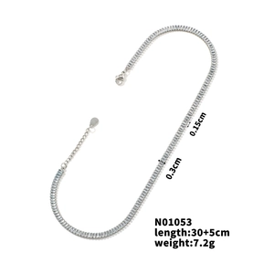 Detail of silver-tone baguette-cut zircon tennis necklace with lobster clasp and extender