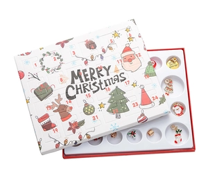 Christmas advent calendar box with 24 compartments and festive DIY bracelet charms