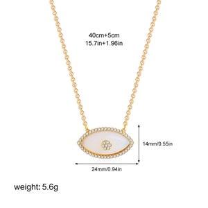 Detailed dimensions of 18K gold evil eye pendant necklace with cubic zirconia and turquoise
