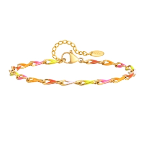 18K gold-plated stainless steel chain bracelet with colorful enamel twisted oval links