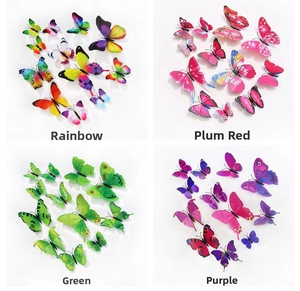 Detail view of 3D PVC butterfly wall stickers in rainbow, pink, green, and purple shades