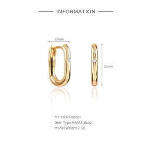 Detailed view of gold rectangle hoop earring with AAAAA zircon and S925 hallmark