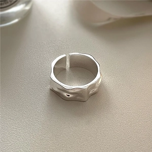 Minimalist S925 sterling silver open ring with unique hammered texture on matte surface