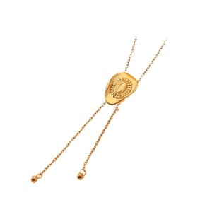 Elegant gold titanium steel sweater necklace with irregular relief pendant and bead tassel