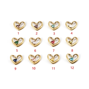 Lot de 12 pendentifs cœur en acier inoxydable doré avec zircons de couleur assortis