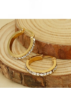 Detail of 18K gold plated hoop earrings with zircon, lead and nickel-free materials