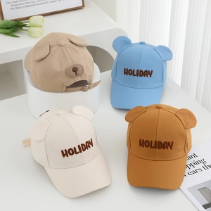 Kids Baseball Cap Cute 3D Bear Ears Cotton Twill Adjustable Sun Hat For Toddler Boys Girls Korean Style Holiday Letter