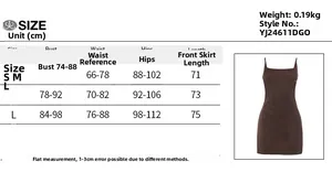 Detailed size chart for sexy rhinestone mini dress with bust and waist measurements