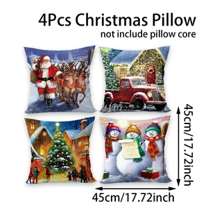 Detailed view of 4 Christmas pillow covers with Santa and red truck prints, 45x45cm size