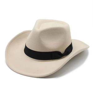 Western Cowboy Hat Wide Brim Cotton Polyester Felt Fedora With Ribbon Band Bowknot For Men Women Vintage Style