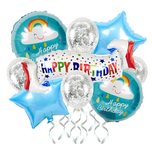 Rainbow cloud and star foil balloon set with blue sequins for birthday party decor
