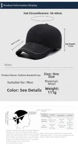 Size chart showing baseball cap dimensions including 56-60cm circumference and measurements