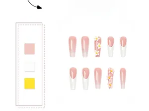 Detailed view of 10pcs French ombre press-on nails with 3D floral embossed art details