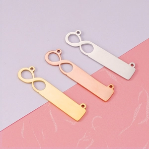 Polished infinity bar pendants in gold, rose gold, and silver finishes for DIY jewelry