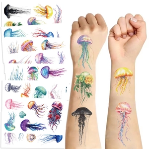 Jellyfish Temporary Tattoos Waterproof Colorful Watercolor Disposable Stickers For Kids Birthday Party Favors