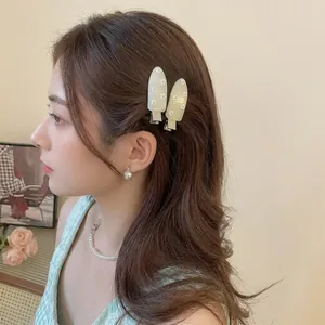 Cute green candy color teardrop hair clips with daisy floral pattern for women