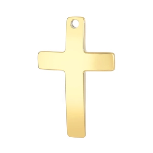 Detailed view of a polished gold titanium steel cross pendant with a smooth metallic finish