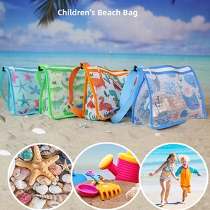Mesh beach bags for kids with cartoon prints, adjustable straps and zipper closure