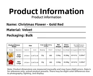Detail specifications of 29cm velvet artificial Christmas flower in gold and red colors
