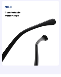 Detail view of smooth black oval sunglasses temple tips with comfortable curve design
