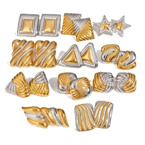 Mixed gold and silver geometric stainless steel earrings in various modern shapes