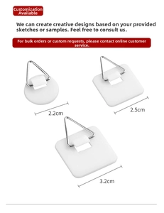Adhesive wall hooks for decorative plates with white plastic base and metal D-rings