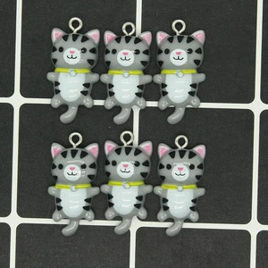 Pack of 6 grey cartoon cat pendants with metal loops for DIY jewelry and keychains