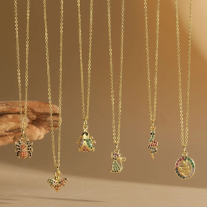 Fashion Copper Gold Necklace For Women Small Animal Theme Zirconia Inlaid Pendant Spider Bee Snake Shape Commuting Jewelry