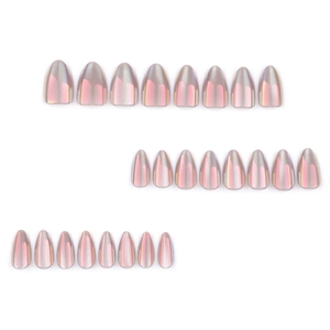 24 Stück kurze Mandel Aurora Cat Eye Press-on Nägel mit metallischem Pink-Chrome-Finish