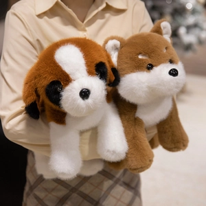 Cute realistic Shiba Inu and Husky plush toy dogs set held in arms for kids