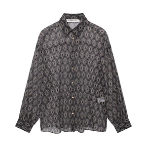 Damen Langarm Bluse Chiffon Paisley Geometrischer Druck Umlegekragen Einreihig Vintage Büro Arbeit Top