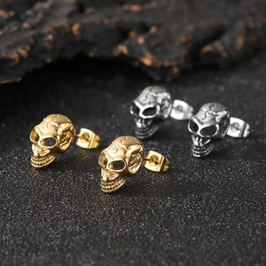 Skull Stud Earrings Stainless Steel Gothic Punk Retro Halloween Jewelry For Men Women Hip Hop Ghost Head Ear Studs