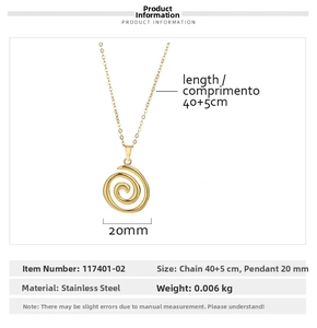 Detailed size chart for 18K gold plated stainless steel spiral pendant necklace