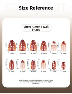 Guide des tailles pour faux ongles amande courts incluant 24 pièces en 12 tailles