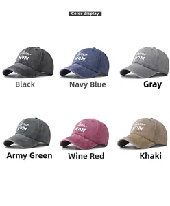 Detailed color display of six vintage washed cotton soccer mom embroidered baseball caps