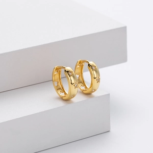 Elegant S925 sterling silver gold hoop earrings with micro-pave star hollow design