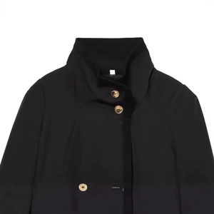 French retro black cropped blazer with elegant gold buttons and high neck design