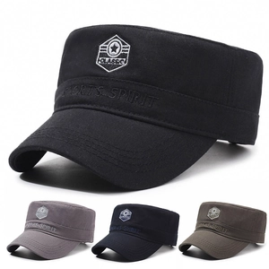 Heren Casual Flat Top Cadet Cap Ademend Polyester Militaire Stijl Hoed Met Sports Spirit Borduurwerk Verstelbare Zonneklep