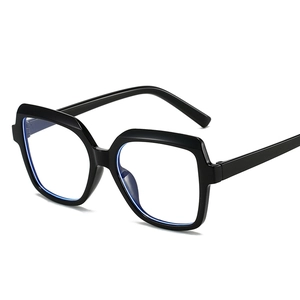 Classic large square black anti-blue light glasses frame with modern minimalist design